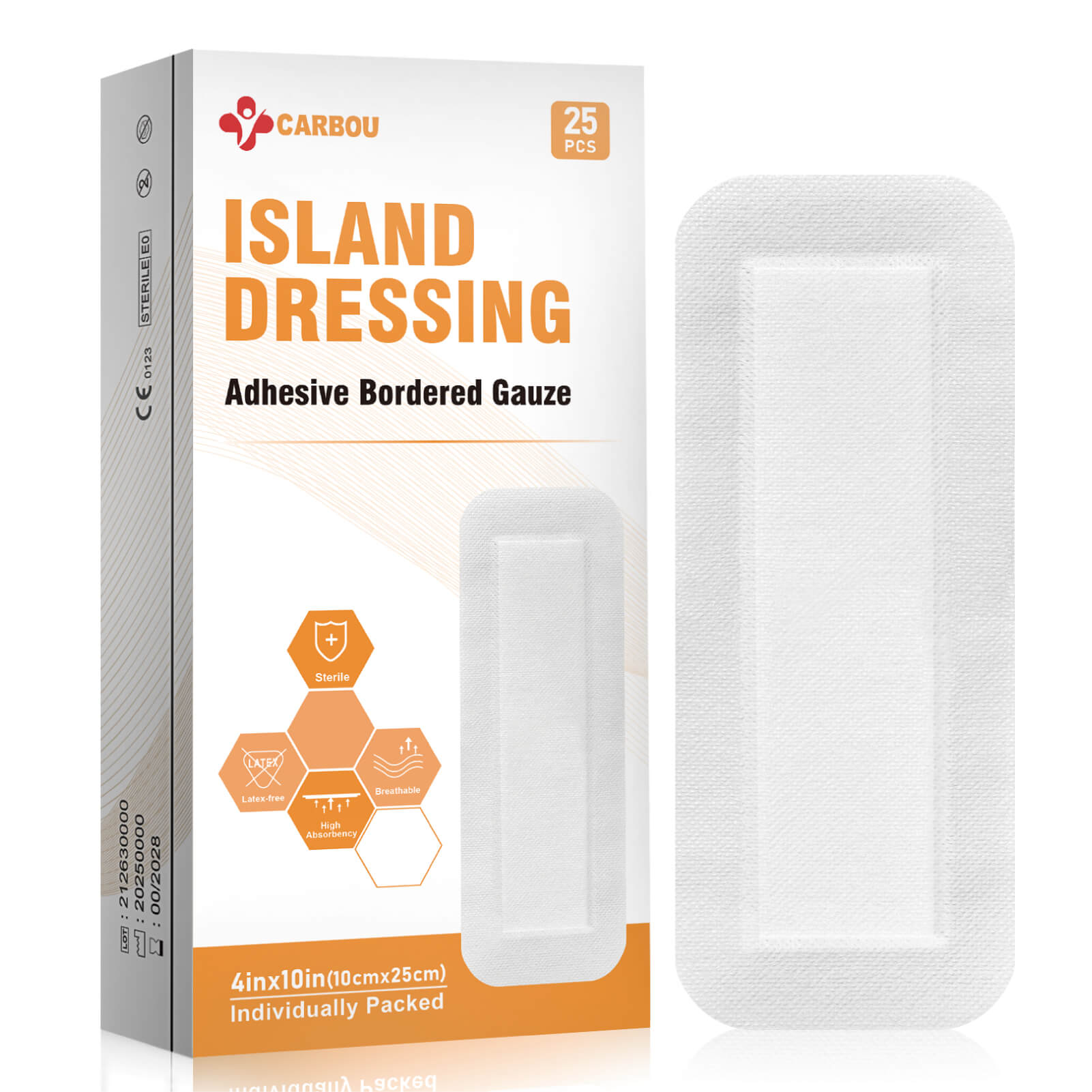 Carbou Island Wound Dressing with Bordered, 4in x 10in