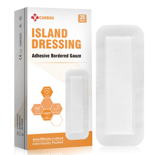 Carbou Island Wound Dressing with Bordered, 4in x 10in