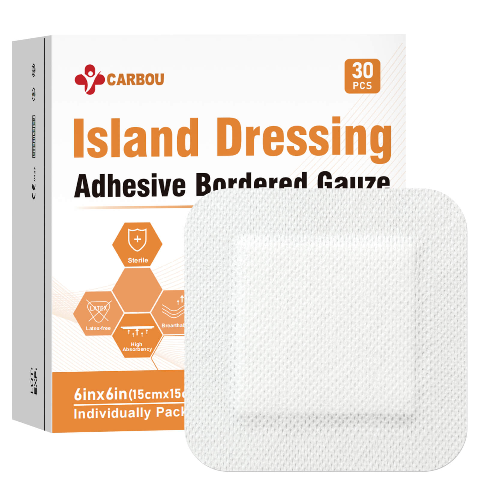 Carbou Island Wound Dressing with Bordered, 6in x 6in Carbou Island Wound Dressing with Bordered, 6in x 6in