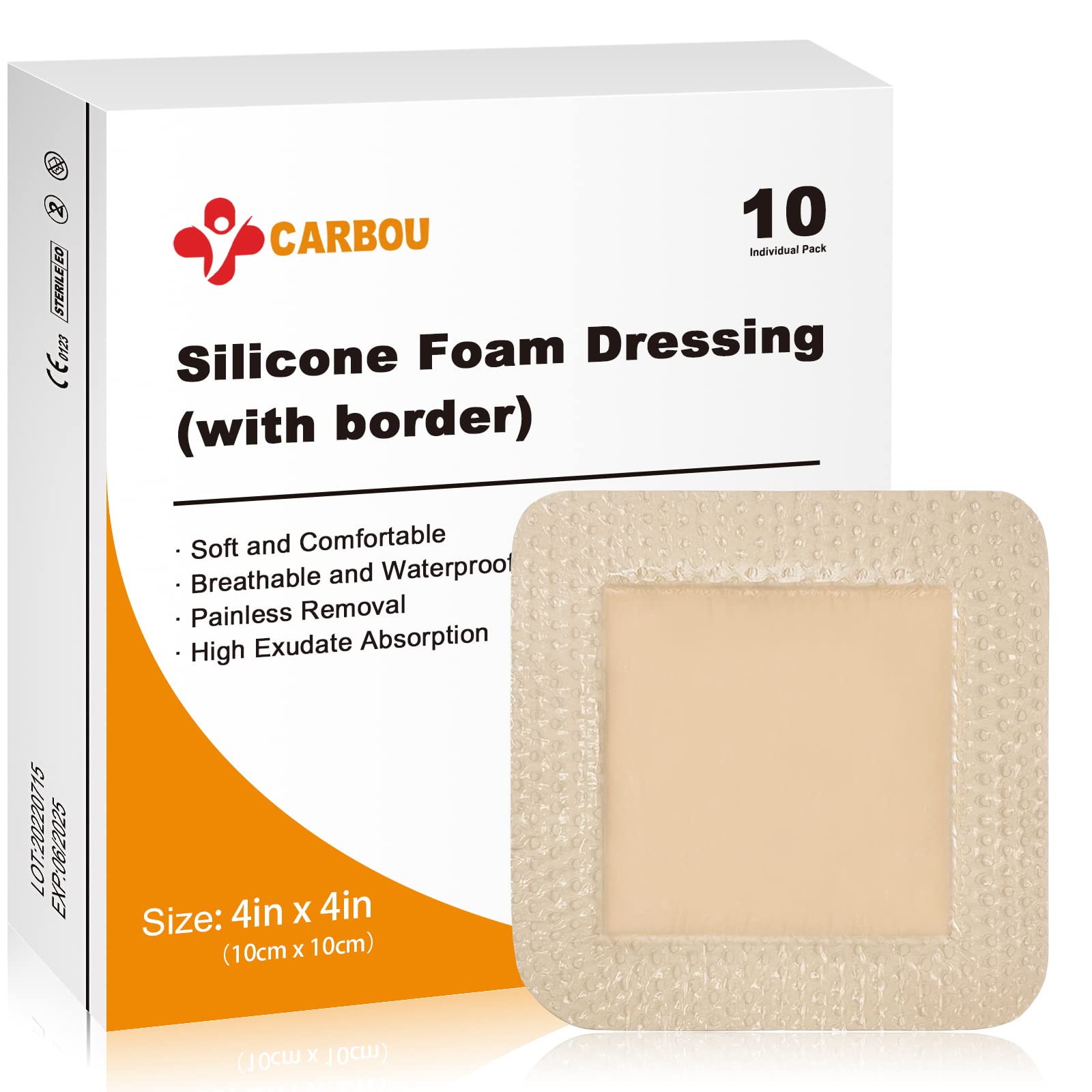 Carbou Silicone Foam Dressing with Gentle Border,4