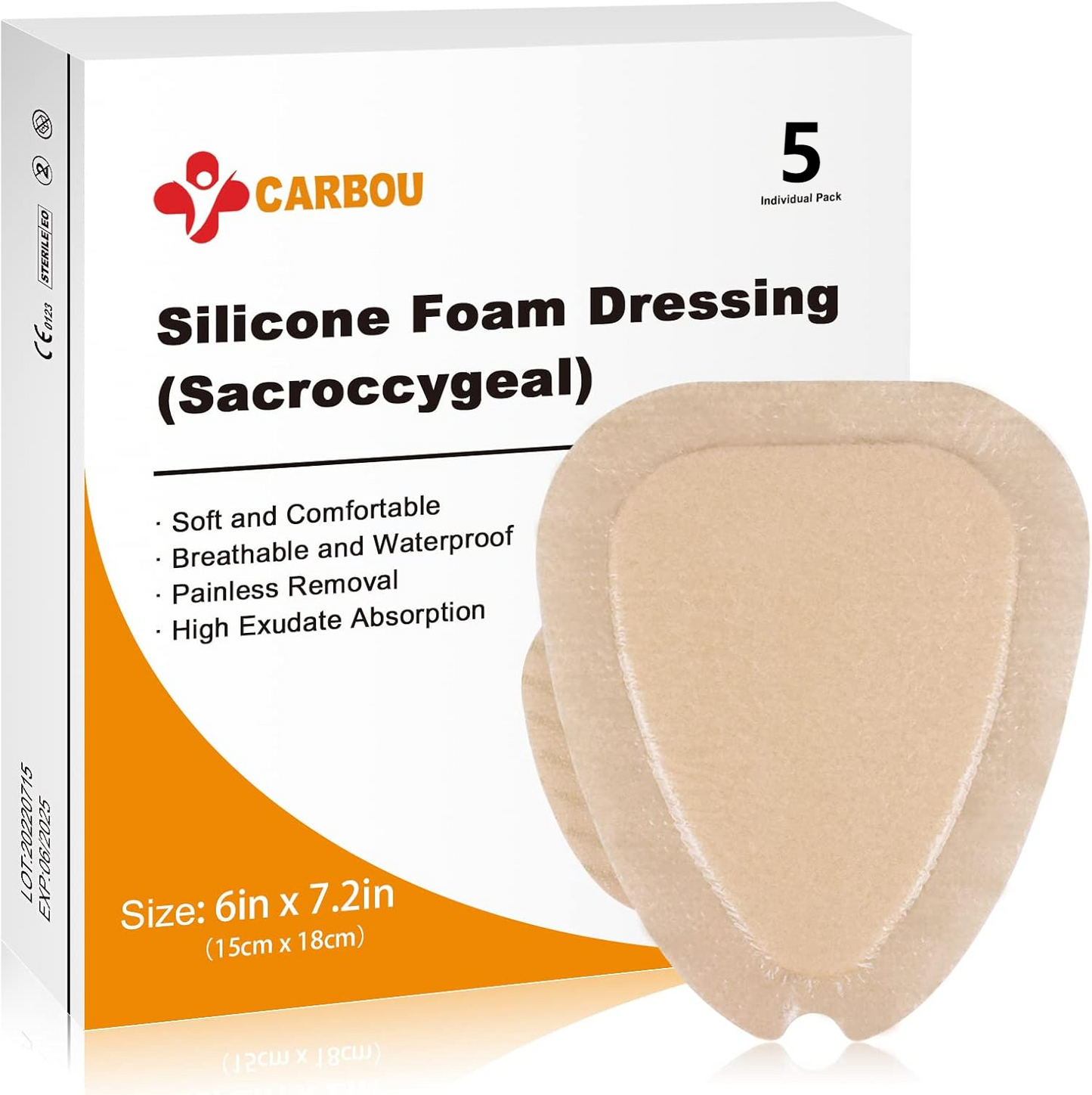 Carbou Sacrum Silicone Foam Dressing with Adhesive Border