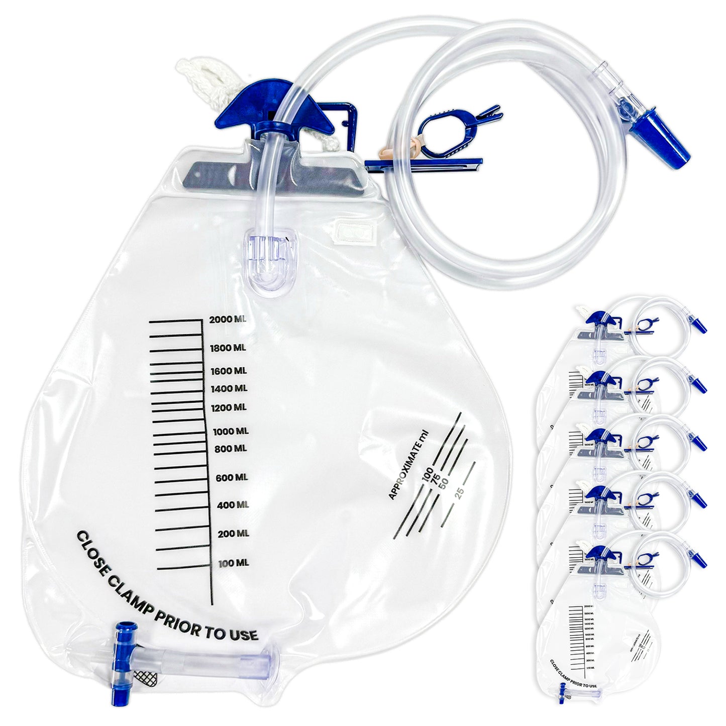 Carbou 2000ml Urine Drainage Bags with Anti-Reflux Chamber, 48in Tube