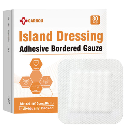 Carbou Island Wound Dressing with Bordered, 4in x 4in