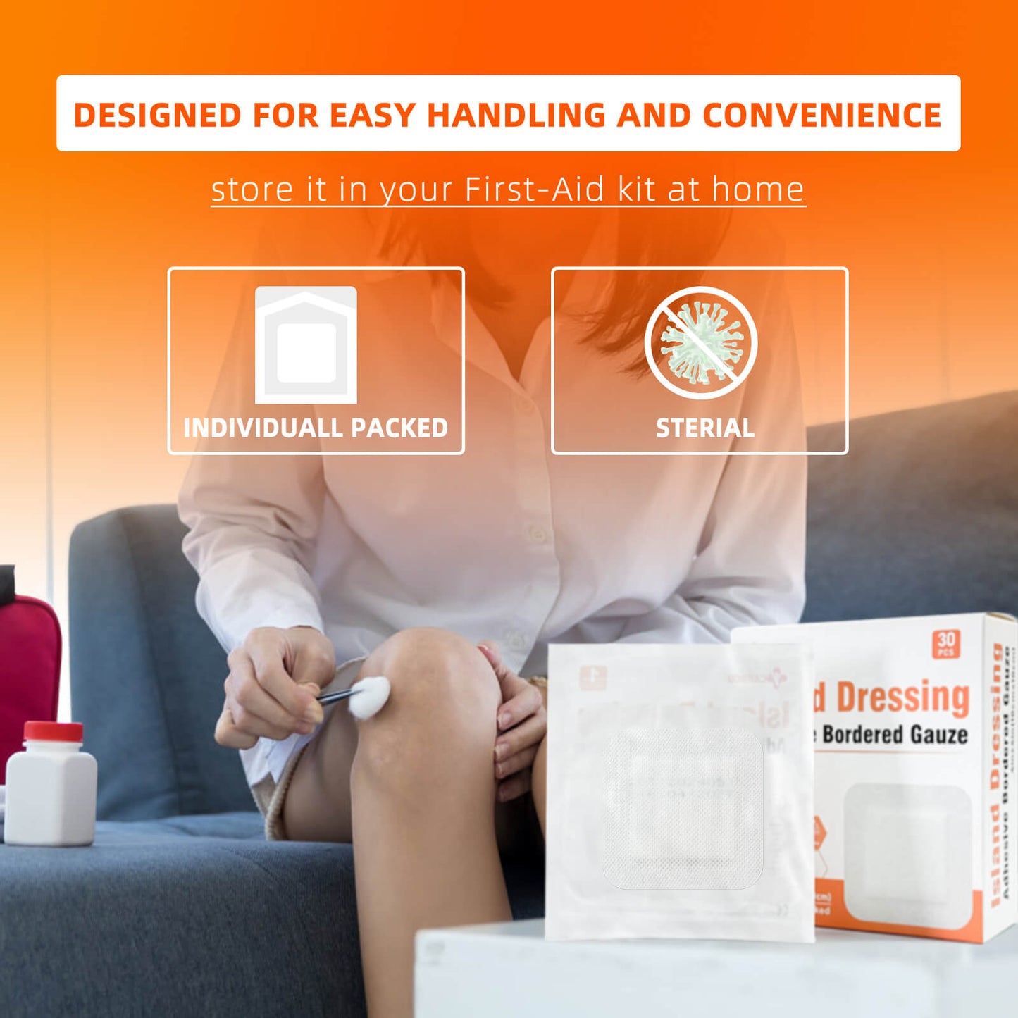 Carbou Island Wound Dressing with Bordered, 4in x 4in