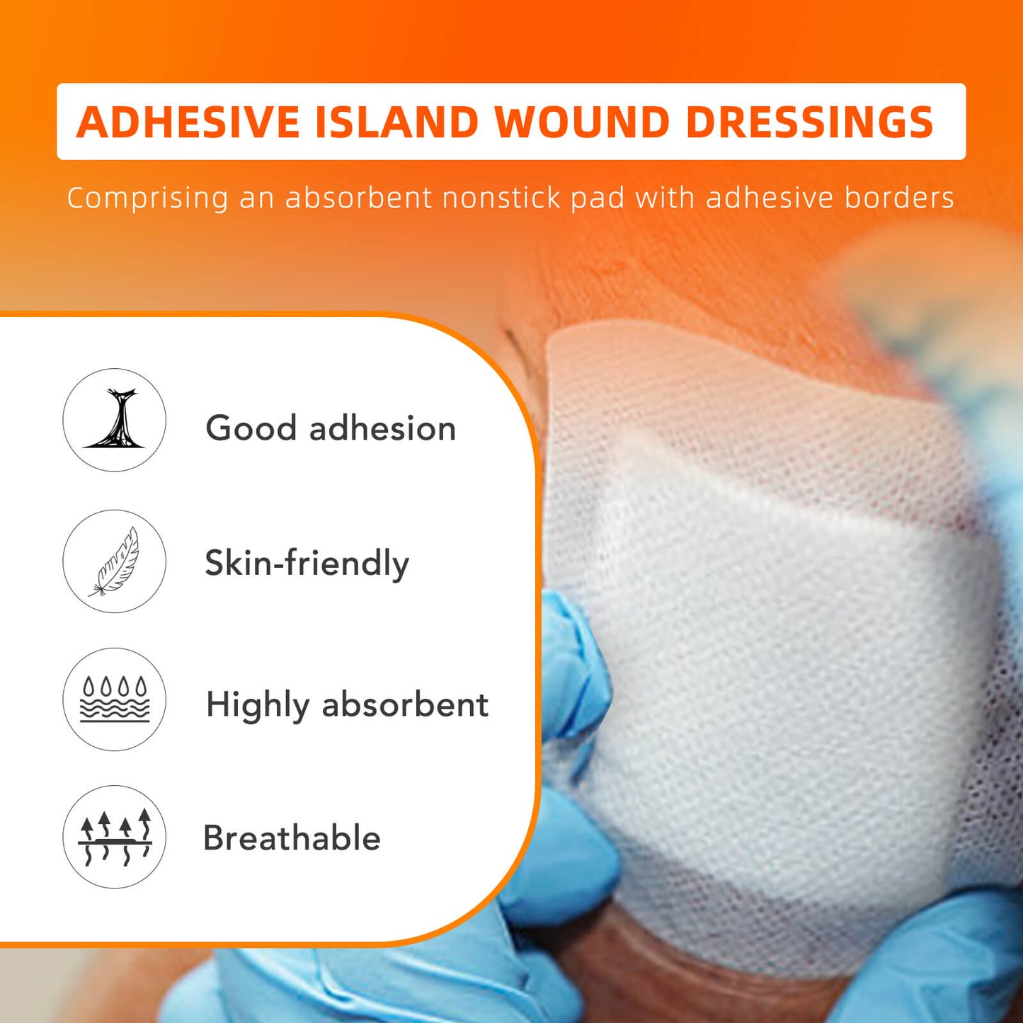 Carbou Island Wound Dressing with Bordered, 4in x 4in