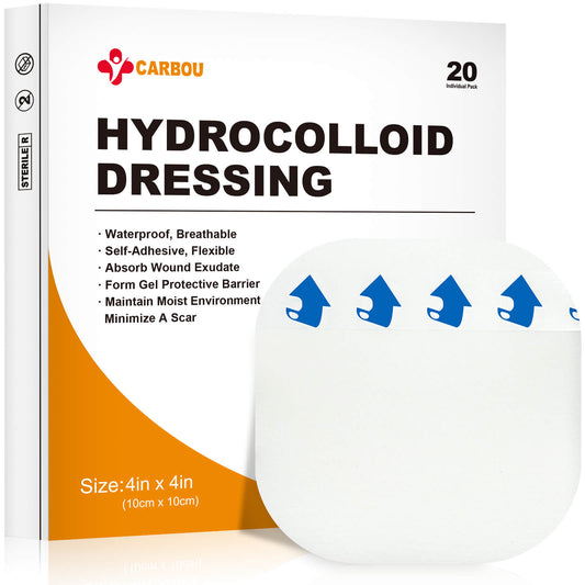 Carbou Hydrocolloid Wound Dressing 4"x4", 20 Individual Pack