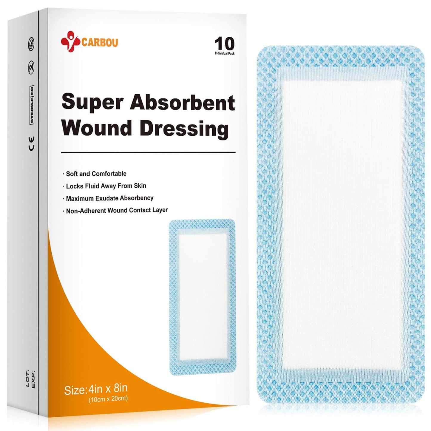 Carbou Super Absorbent Wound Dressing Pads, Non Adhesive