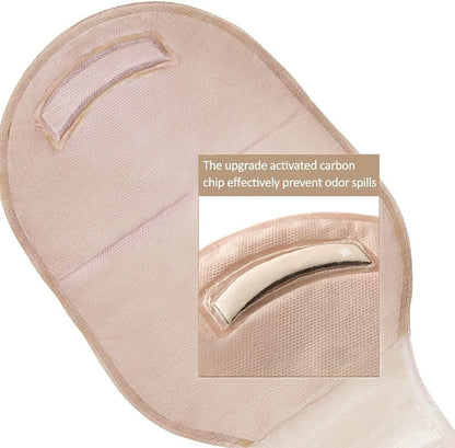 Activated carbon odor filter detail on Carbou ostomy bag for fresh and discreet use