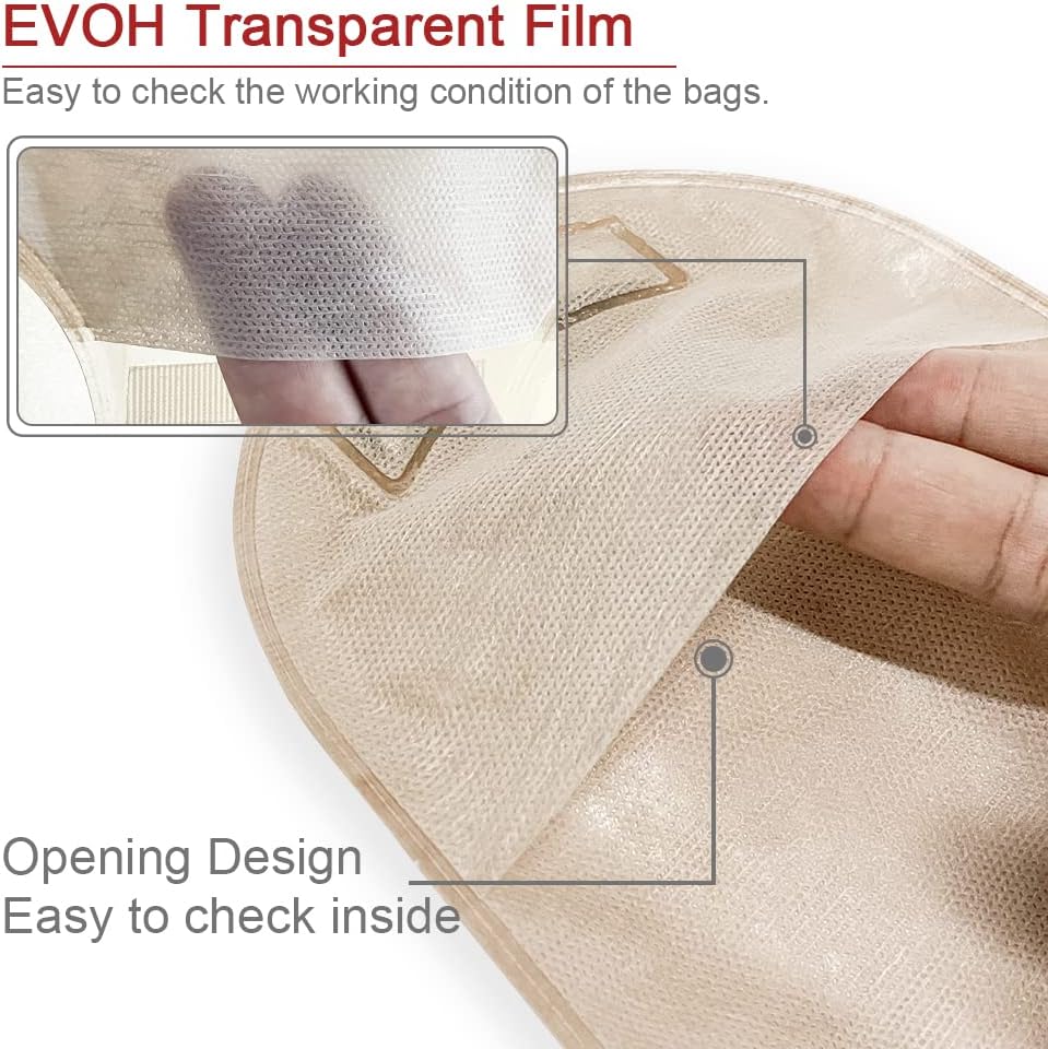 Backside of Carbou one-piece ostomy bag with open design, easy to check inside