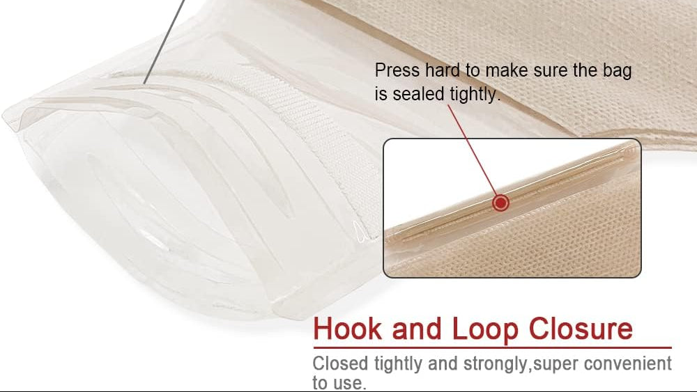Velcro closure detail of Carbou ostomy pouch showing secure and reusable seal