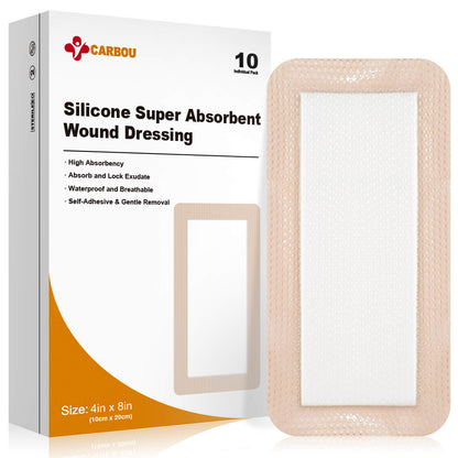 Silicone Super Absorbent Dressing 4" x 8" by Carbou