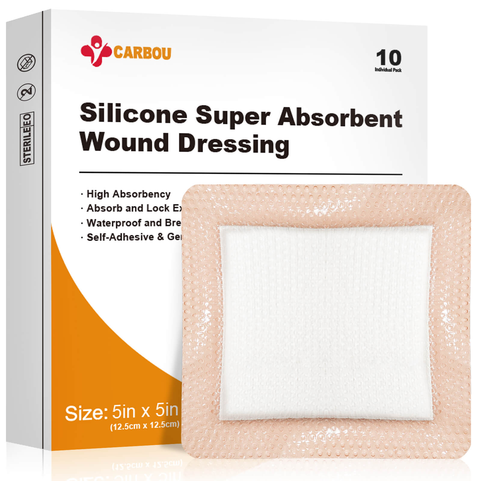 Silicone Super Absorbent Dressing 5" x 5" by Carbou