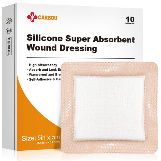 Silicone Super Absorbent Dressing 5" x 5" by Carbou