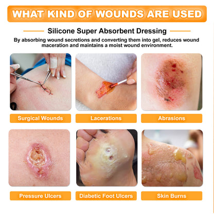 Applying silicone super absorbent dressing for kinds of wounds