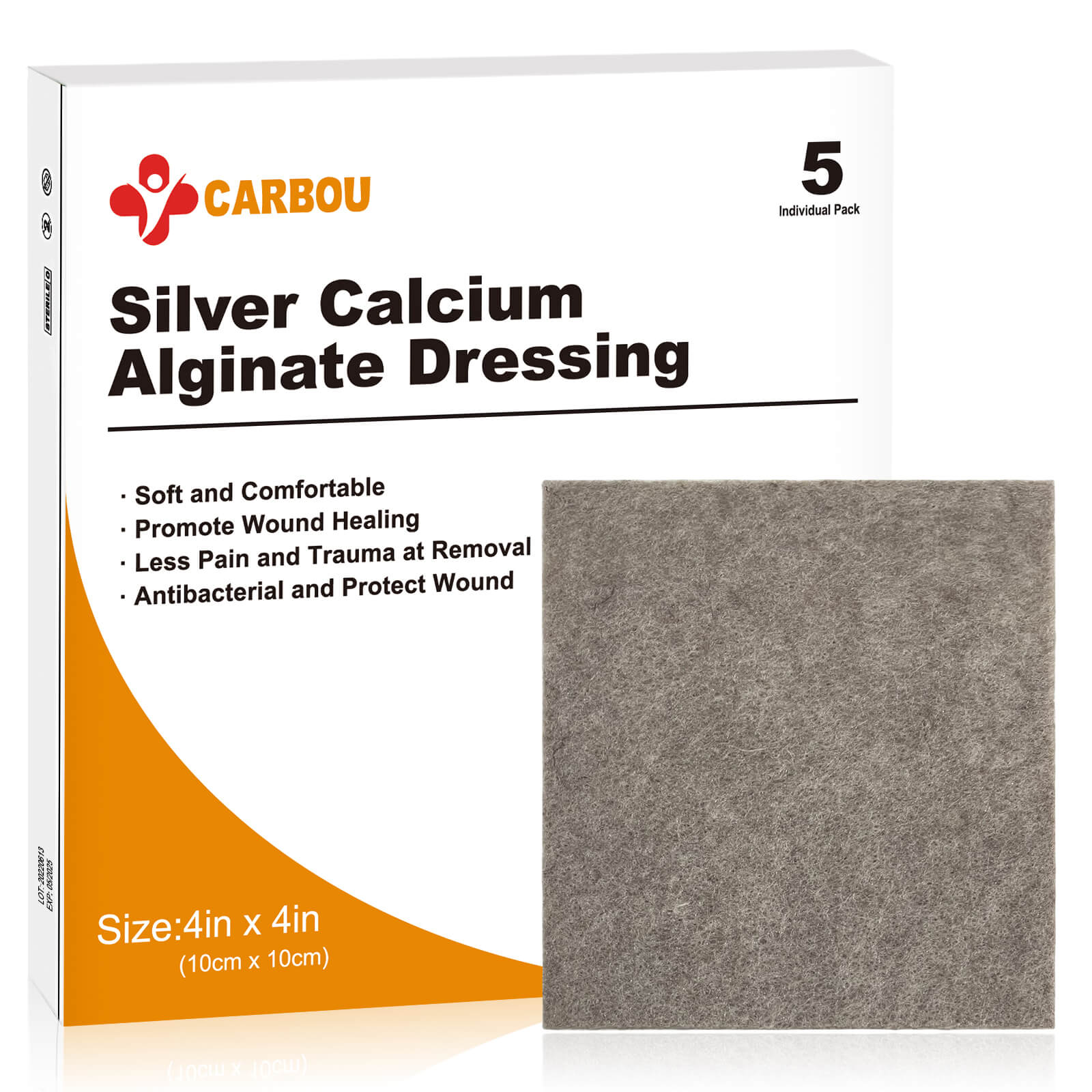 Silver Calcium Alginate Dressing 4" x 4" by Carbou