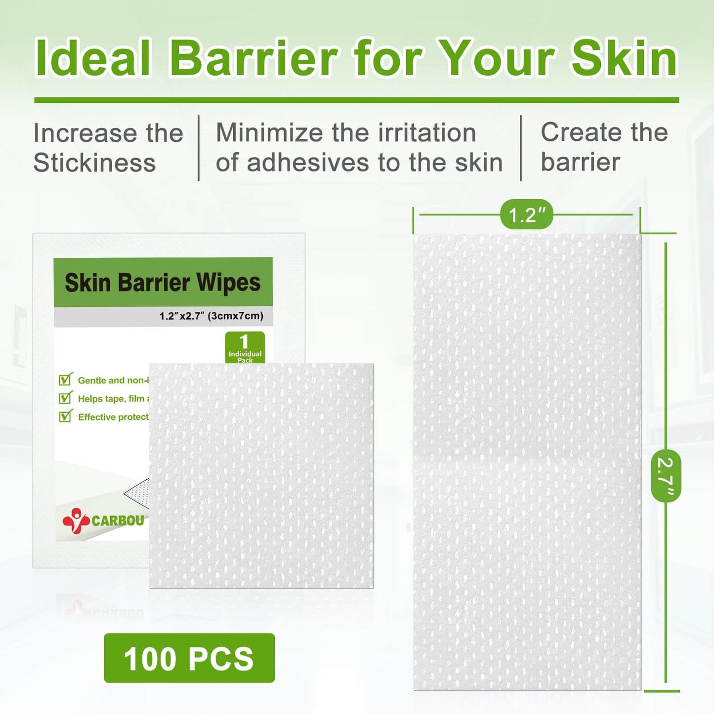 The skin barrier wips is 1.2" * 2.7"