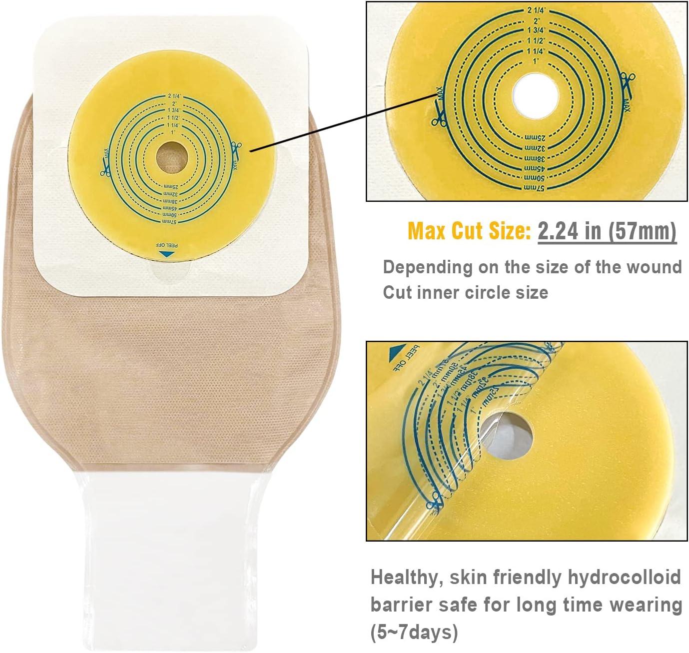 Hydrocolloid baseplate showing material texture and maximum cutting size