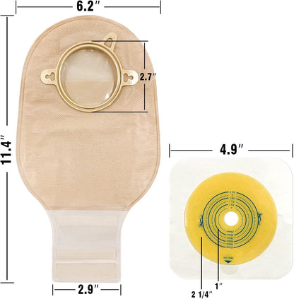 Size comparison of Carbou two-piece ostomy pouch and baseplate