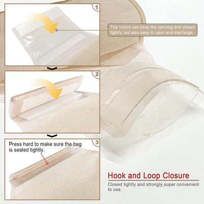 Velcro closure detail of Carbou ostomy pouch showing secure and reusable seal