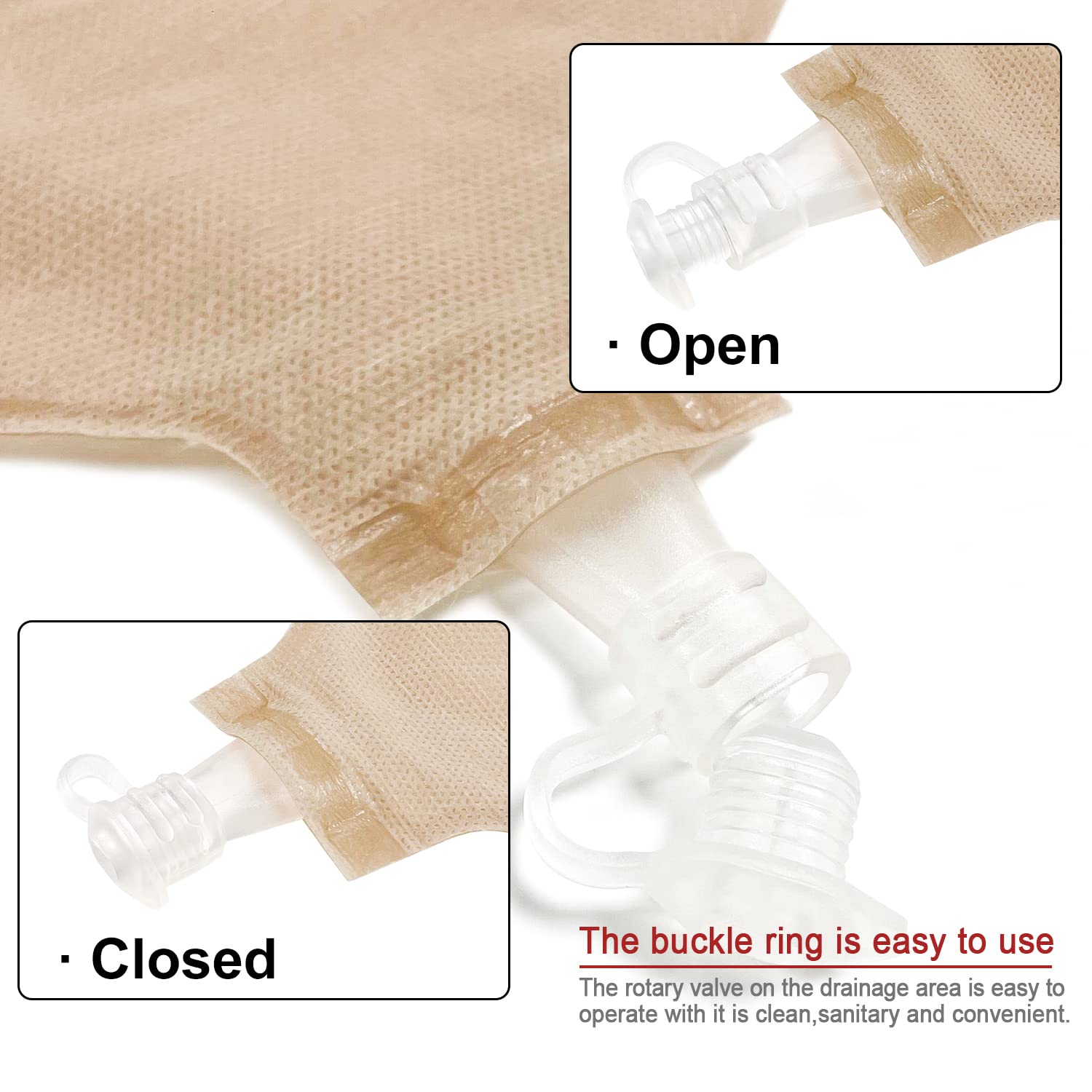 Drain valve detail of Carbou urostomy bag with anti-reflux design