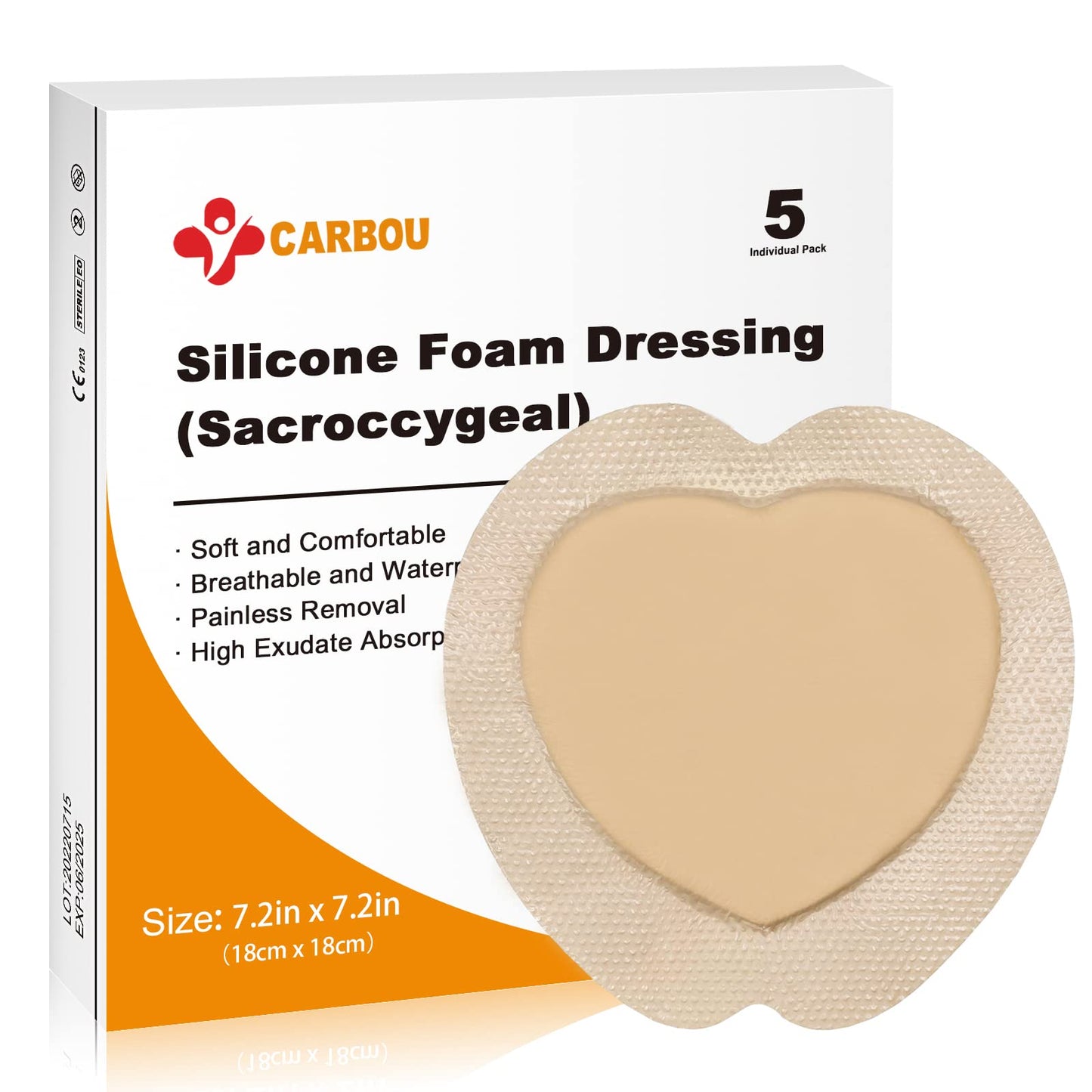 Carbou Sacrum Silicone Foam Dressing with Adhesive Border