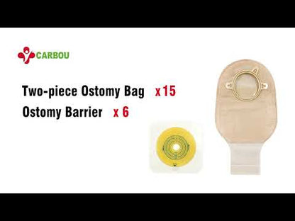 Carbou Two-Piece Ostomy Drainable Bags with Closure 12", Cut-to-Fit(15pcs Bags+6pcs Barrier)