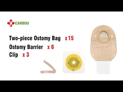Carbou Two Piece Colostomy Bags with Clamp, Cut-to-Fit (15pcs Bags+6pcs Barriers)