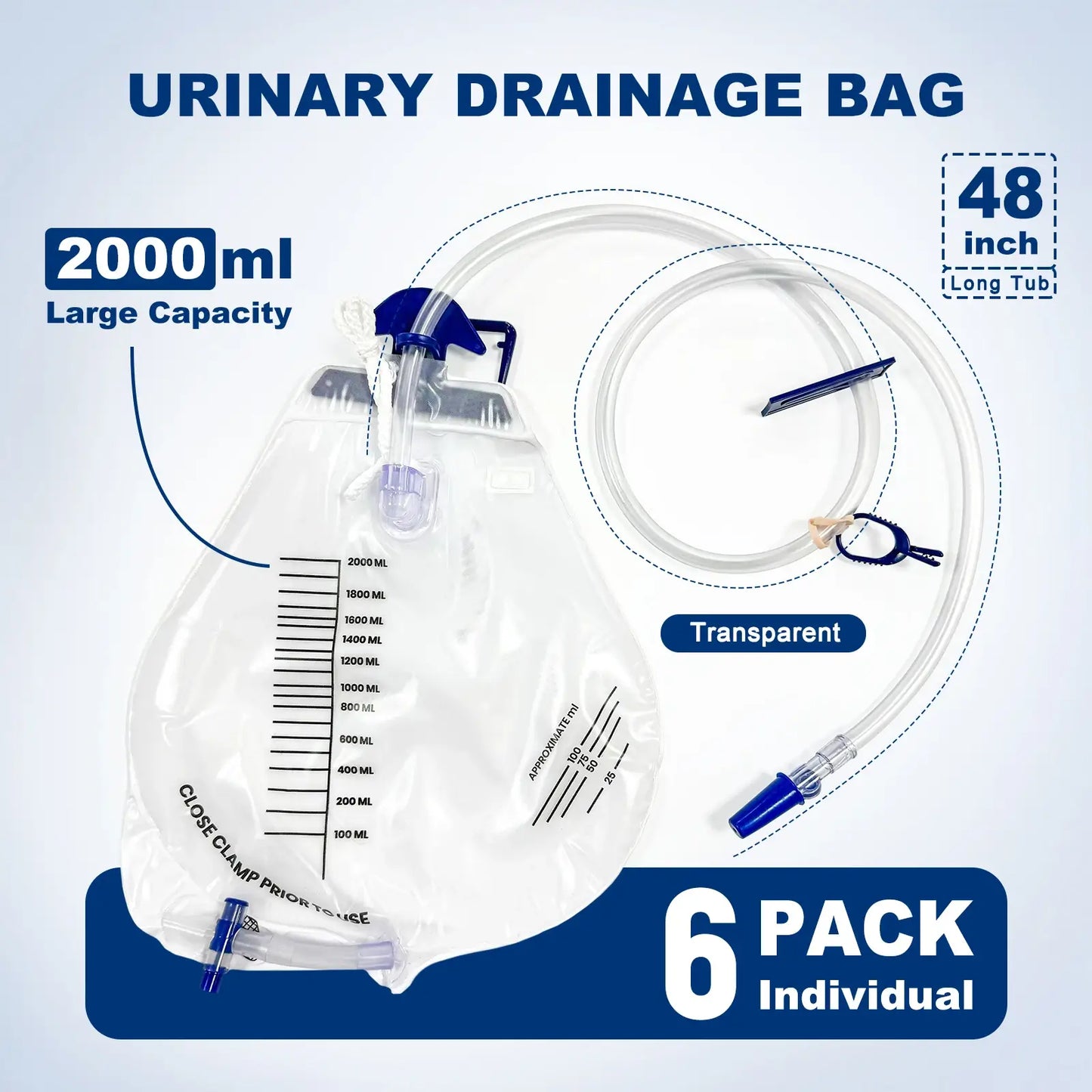 Individually packaged urine drainage bags 6-pack