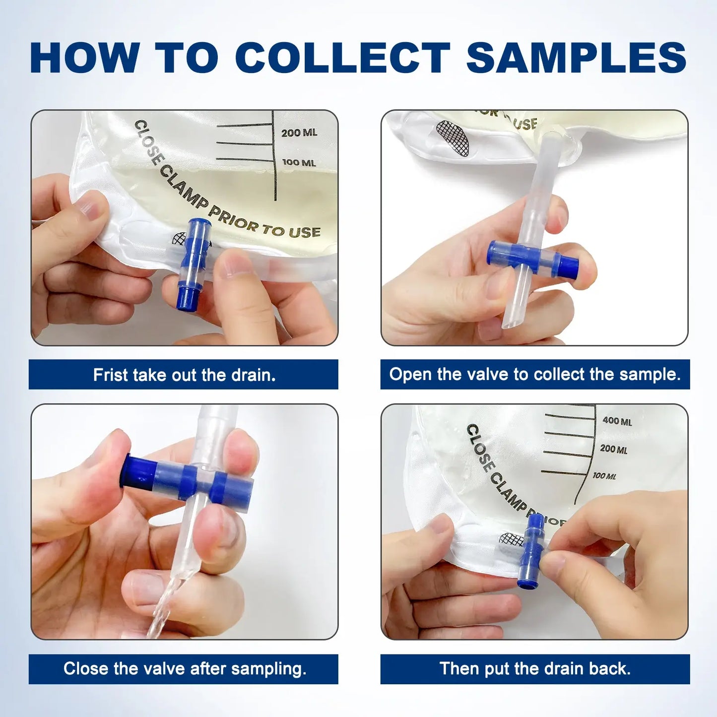 Instructions showing correct connection and sampling steps