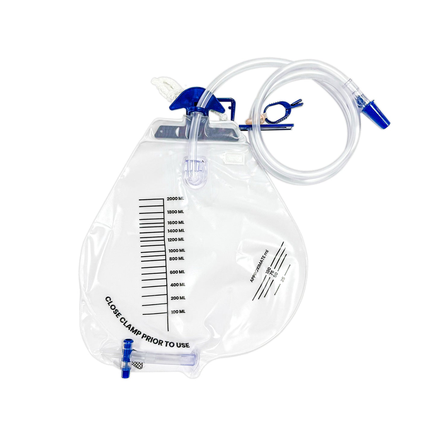 2000ml urine drainage bag with 48in tube on white background